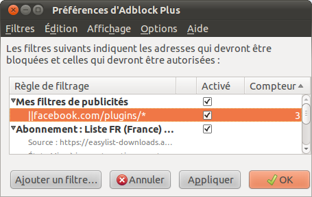 AdBlock Plus préférences AdBlock Plus préférences