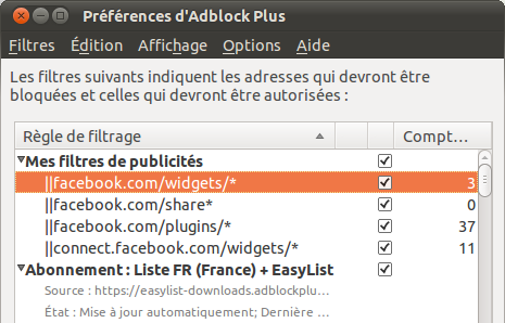 AdBlock Plus préférences AdBlock Plus préférences