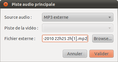 Fenêtre piste audio principale Fenêtre piste audio principale