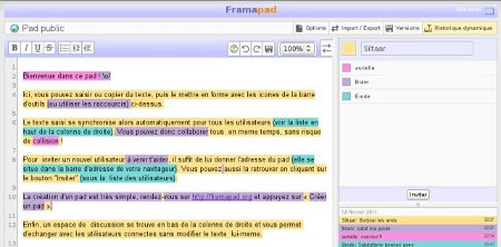 l'interface d'Etherpad