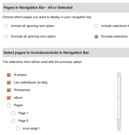 Exlusion des pages hors du menu déroulant Exlusion des pages hors du menu déroulant