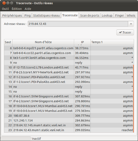 résultat de traceroute résultat de traceroute