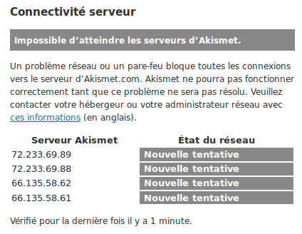 akismet connexion serveurs akismet connexion serveurs