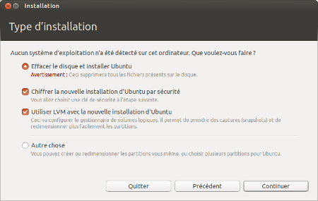 Option installation : chiffrer le disque dur Option installation : chiffrer le disque dur